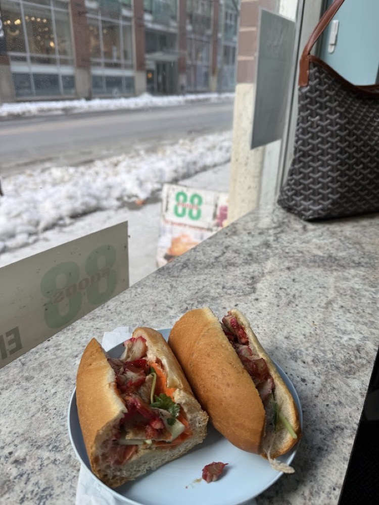 Banh mi sandwich by the 88 Foods window